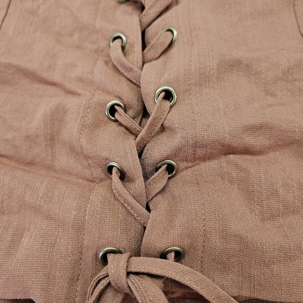 NEW Miss Lola Reddish Brown Lace-Up Tie Front Sexy Mini Skirt Medium - Picture 4 of 7